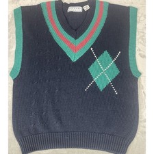 VTG Argyle Sweater Vest L Green Blue Golf Varsity Prep 90s Y2K Academia