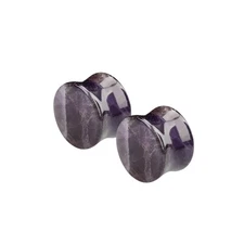 8G to 1" Amethyst Stone Double Flare Ear Plugs Tunnels Gauges Piercing Sold Pair