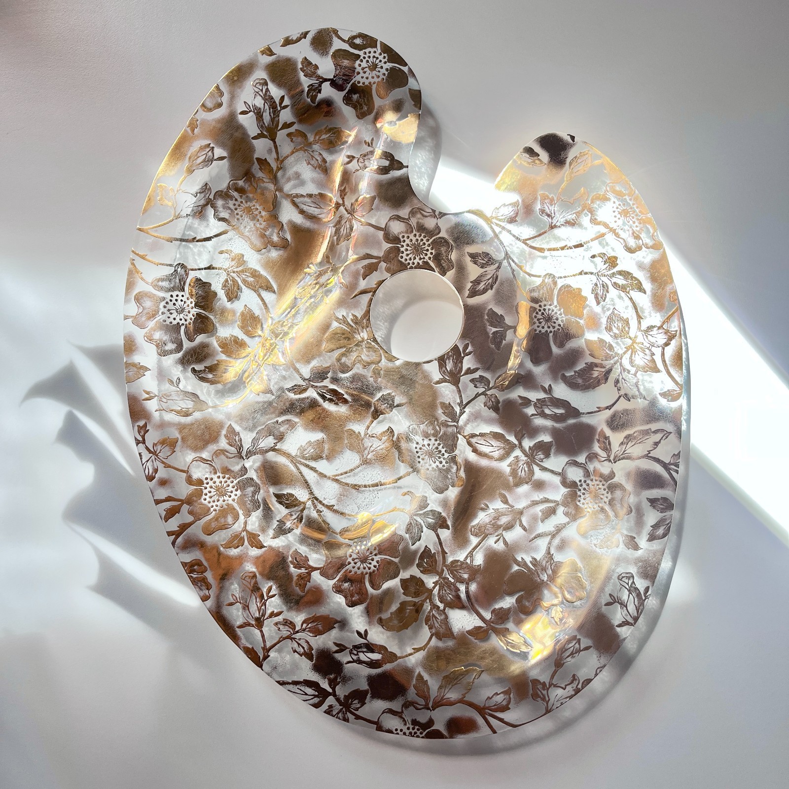 Vintage MCM 60's ART Palette Shaped Gold Floral 15" Serving Platter