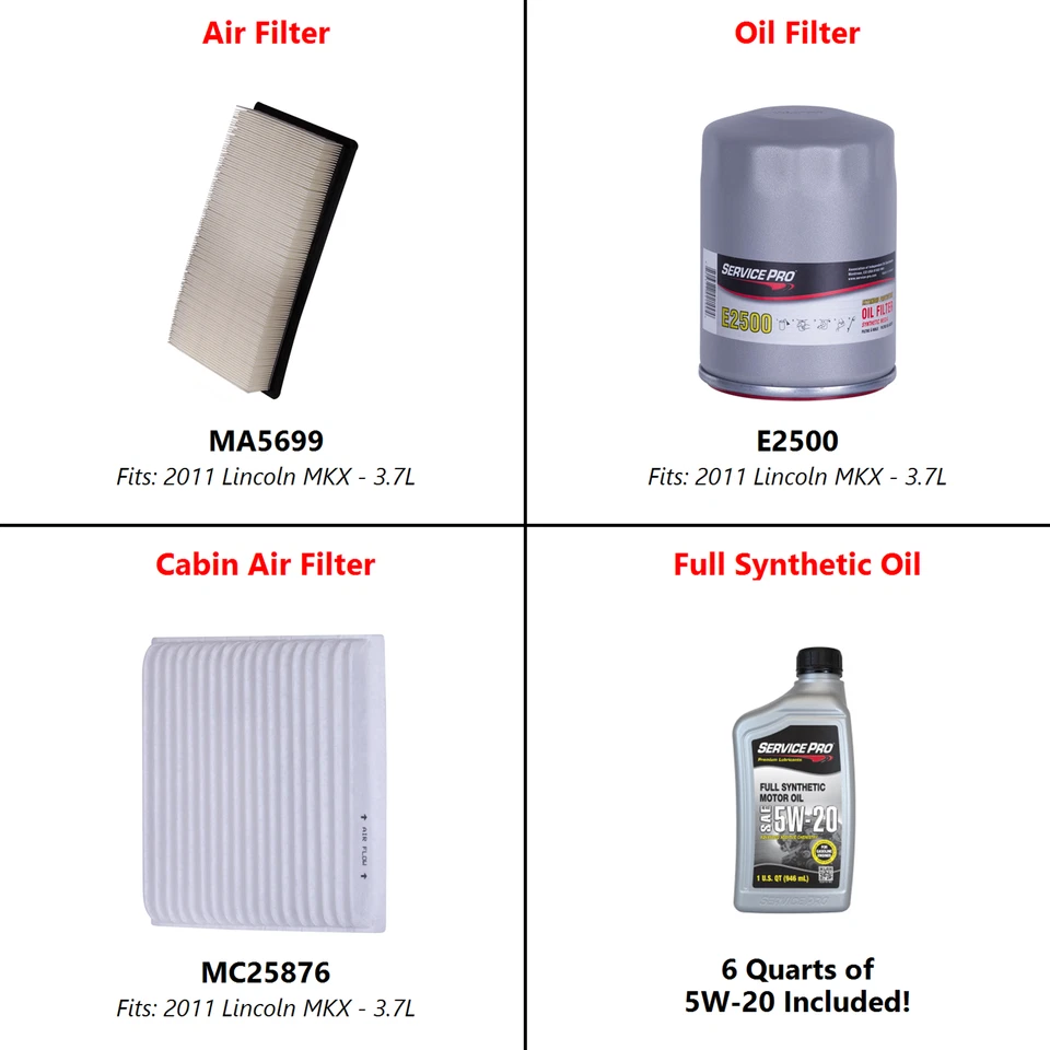 2011 Lincoln MKX 3.7L Complete Air, Oil & Cabin Filter Kit (5W-20) Foto 2 de 4