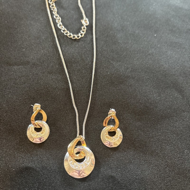 SAQ Matching Necklace and Earrings Gold Tone Silver Tone