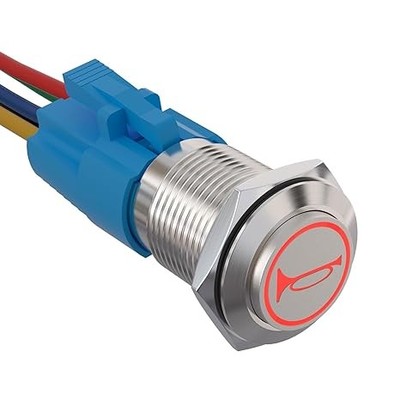 16mm 12V Momentary Speaker Horn Push Button  Color: Red/Silver ShellSize: 16MM