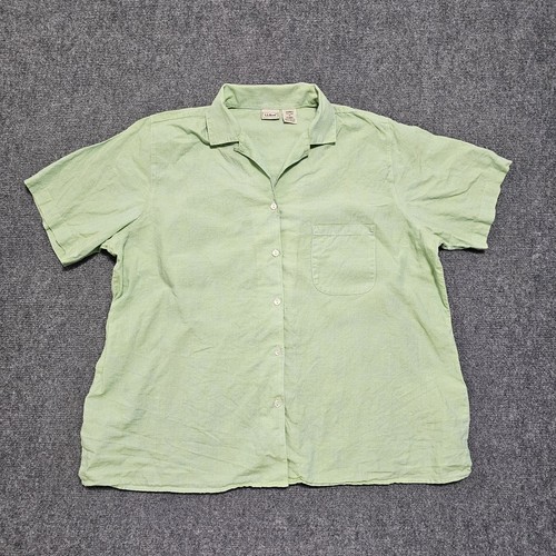 Camicia donna LL BEAN 100% lino verde/blu con bottoni a conchiglia XL spiaggia - Foto 2 di 7