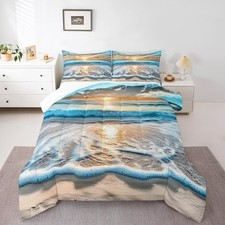 Ocean Waves Comforter Set Size Hawaiian Beach Bedding King Blue Yellow White