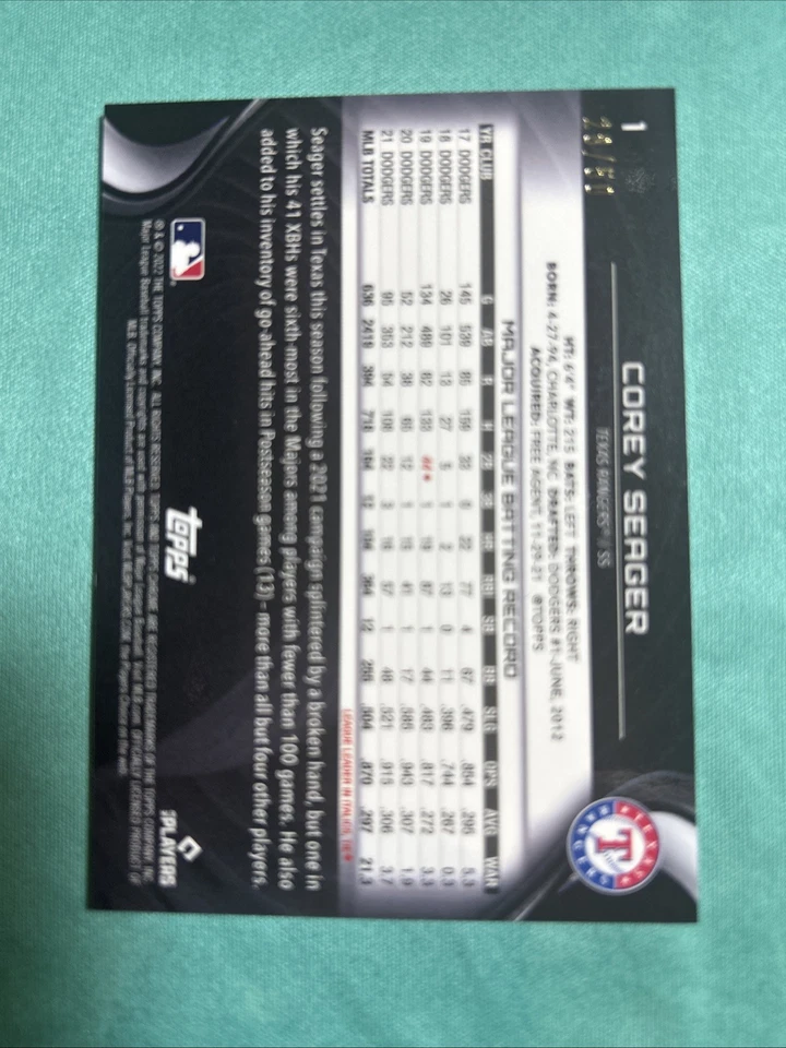 2022 Topps Chrome Black - Corey Seager #1 Gold Mini-Diamond Refractor /50 - Image 2 of 2