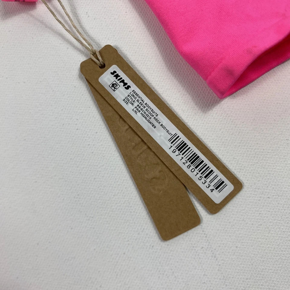 SKIMS Bodysuit Womens Small Neon Pink Long Sleeve Thong Snap Closure Scoop Neck - Image 2 of 4