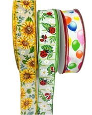 1.5" Summer Party Wired Ribbon - 10 Yards-3 styles-Balloons-Ladybugs-Sunflowers