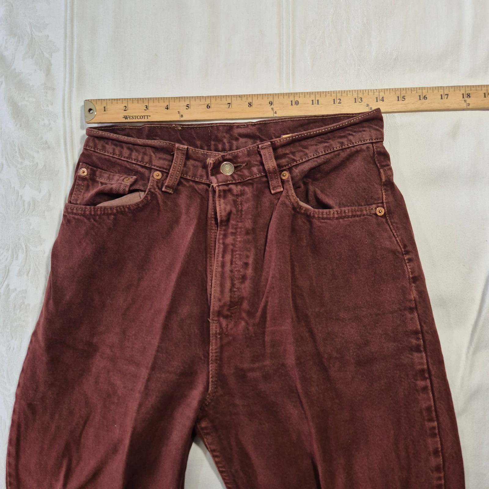 VTG LEVIS 521 JEANS TAPERED FIT LEG RUST RED SIZE 10 MEDIUM 28x30 MADE IN USA thumbnail 6