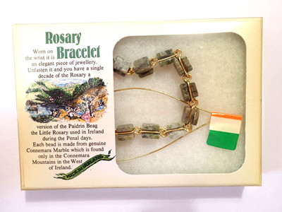 VTG Paidrin Beag Ireland Little Rosary Bracelet Connemara Marble 8-1/2'' Boxed