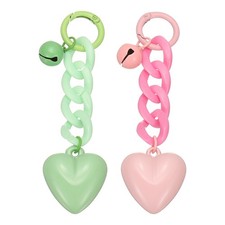 2 Pcs Plastic Cute Heart Keychain for Women for Handbag, Green/Pink