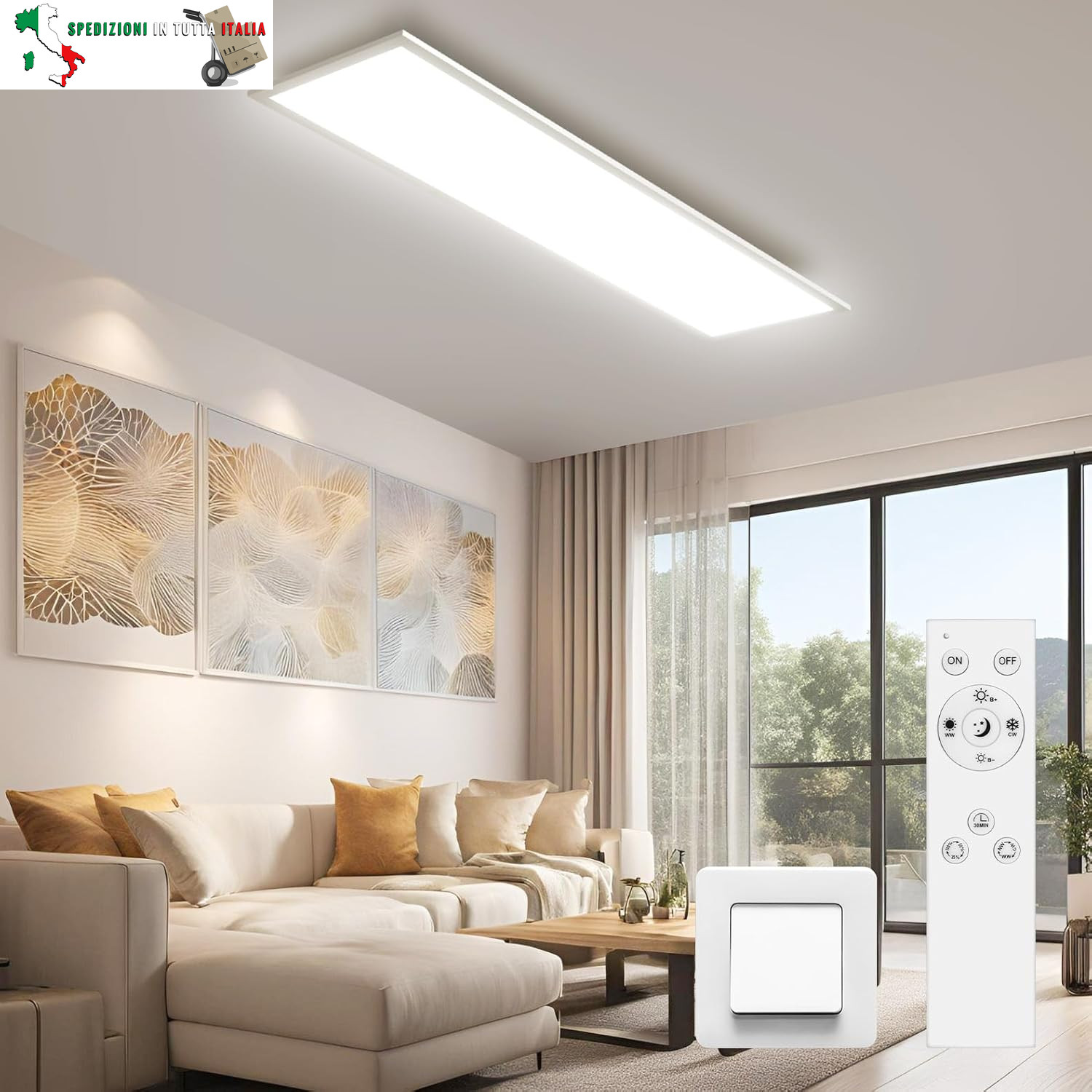 Plafoniera LED, dimmerabile 100 * 25 cm, pannello LED ultrapiatto con telecomand