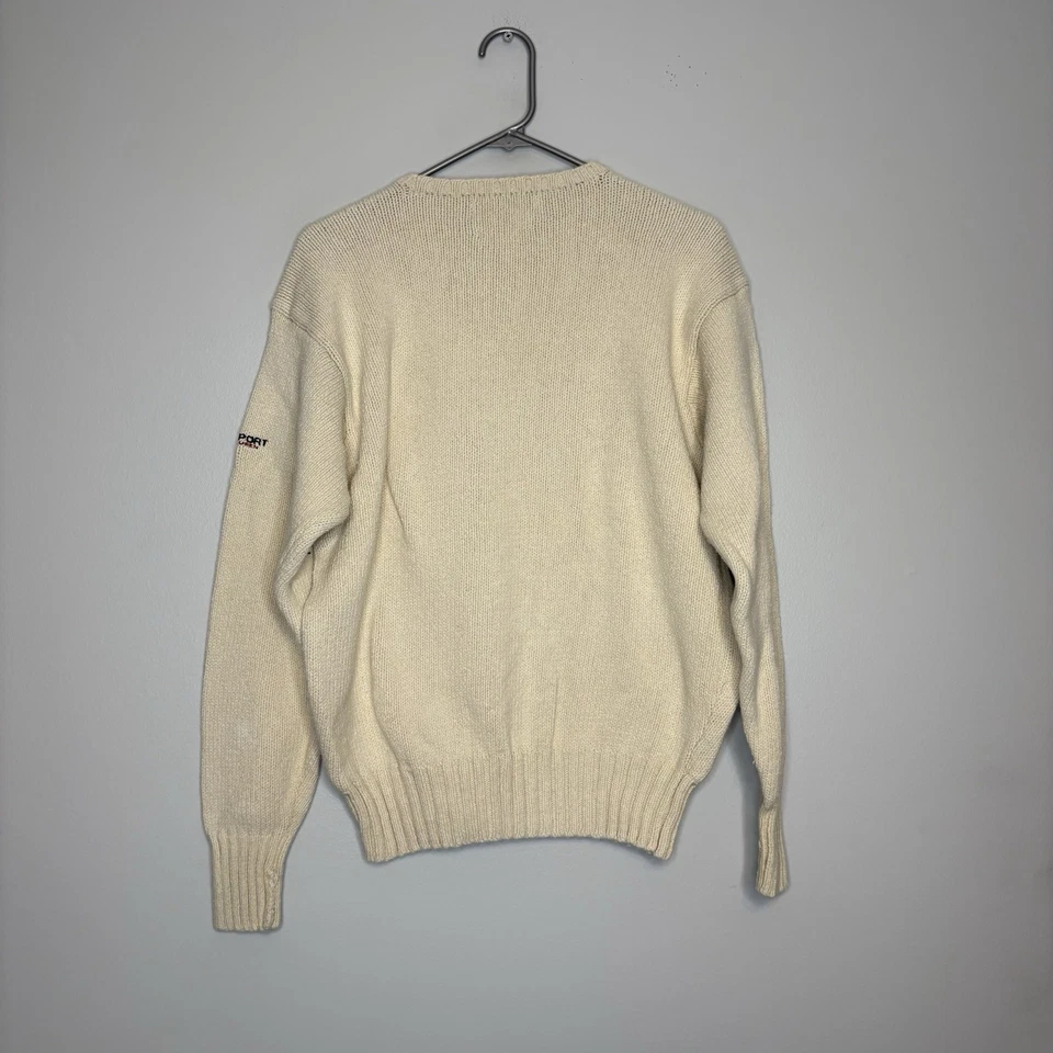 Suéter Tejido Vintage Años 90 Ralph Lauren Polo Deportivo Bandera Americana EE. UU. Talla M Crema Foto 2 de 4