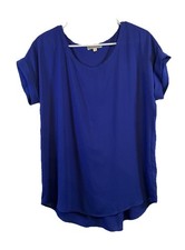 Pleione Women’s Size S Blue Pleated Back Short Cuffed Sleeves Blouse Made In USA