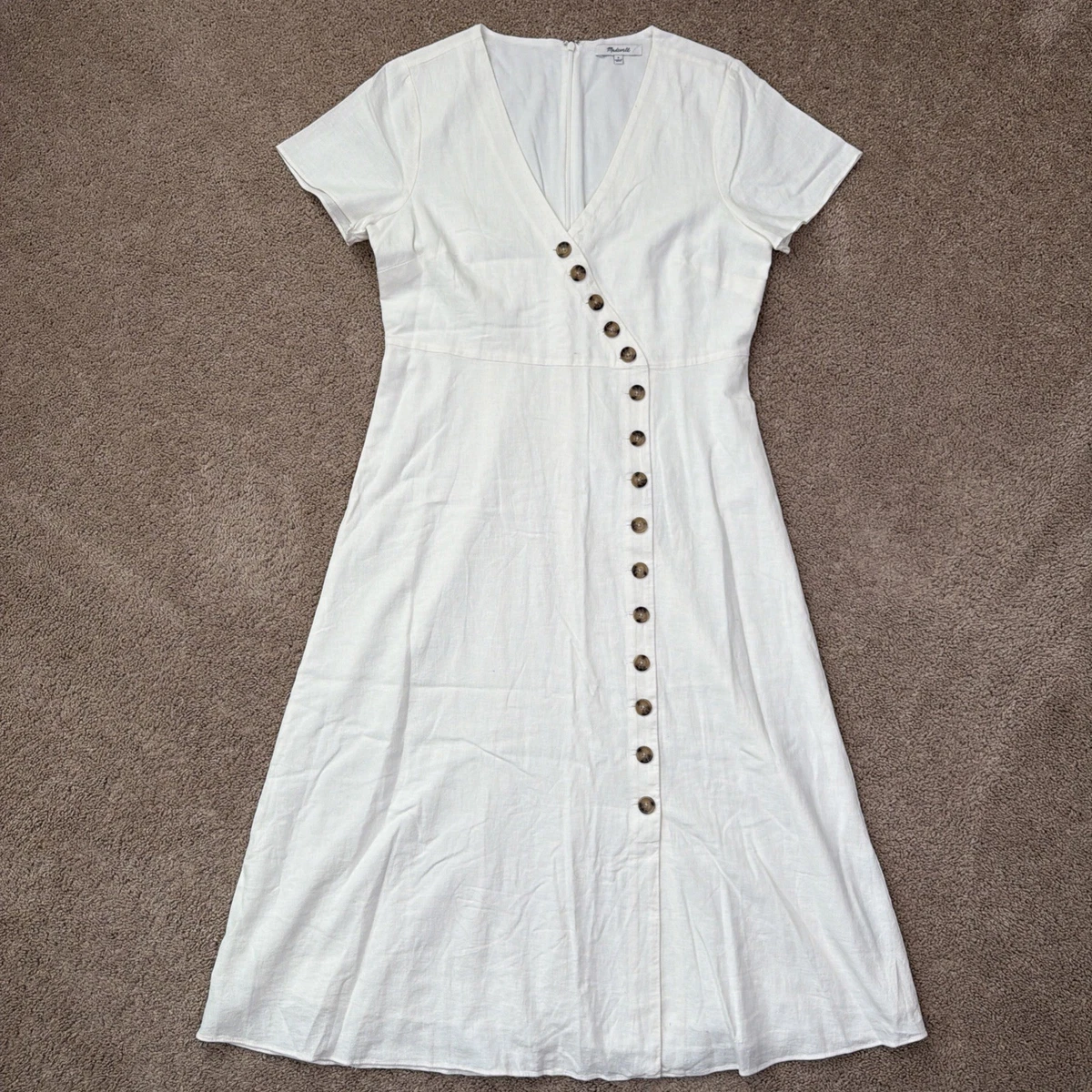 white linen fit and flare dress Contrast Trim Fit & Flare Linen Dress main image 1