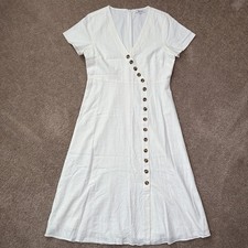 Madewell Dress Womens 8 White Linen Blend Midi Button Front Lined Beach Cottage