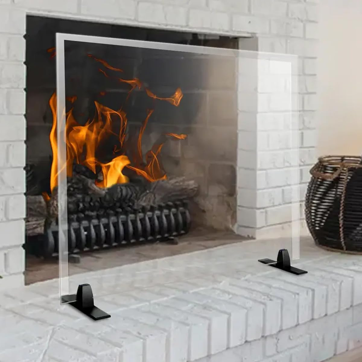 Premium Tempered Glass Fireplace Screen with Exclusive Bevel