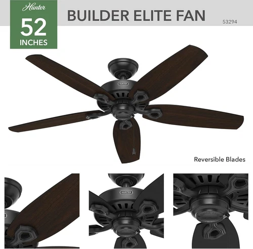 Hunter 52 Inch Outdoor or Indoor Ceiling Fan No Light with Pull Chain - Black Ce - Picture 2 of 11