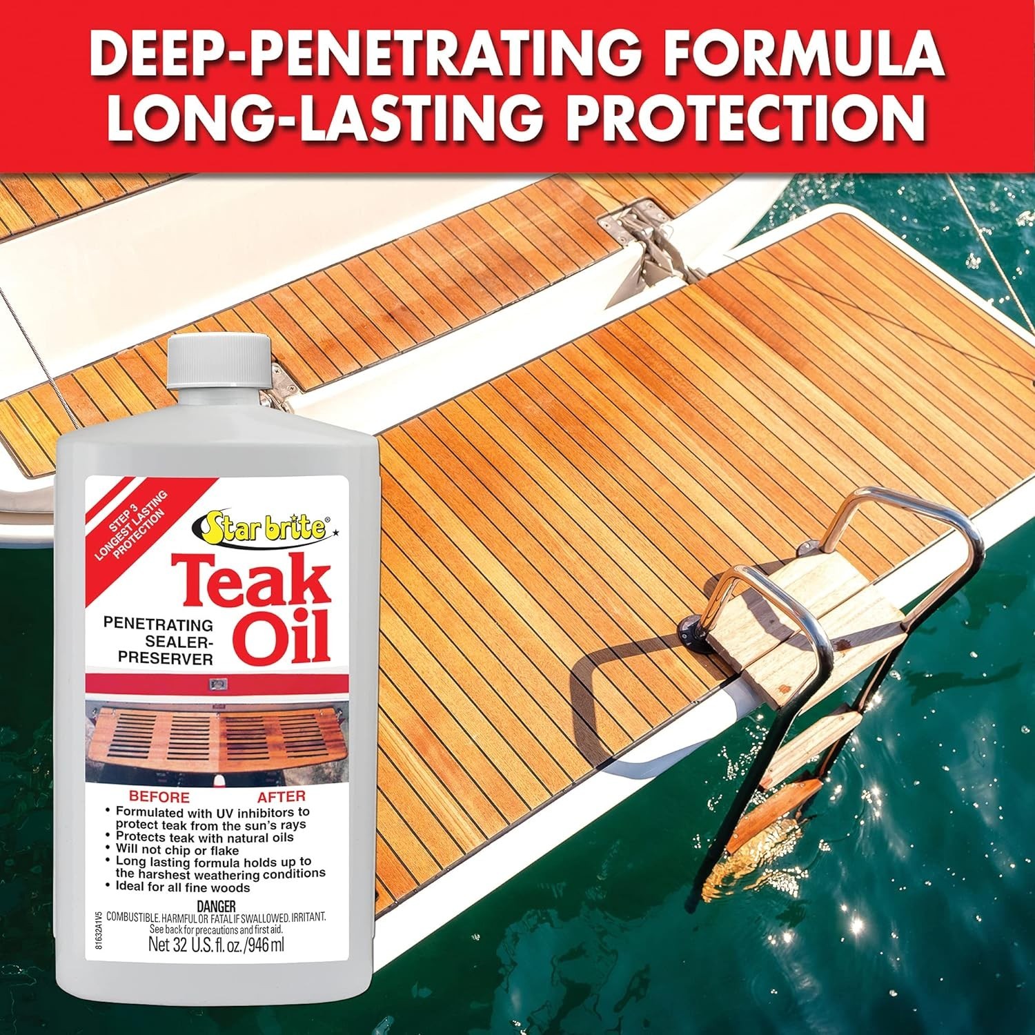 1 Gallon Marine Grade Teak Oil - UV-Resistant Wood Sealer for Boats & Furniture