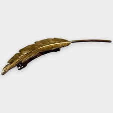 Gold Tone Feather Leaf Hair Barrette Clip 4.75" Textured Metal Hair Accessory