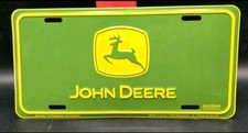 Original John Deere License Plate Sign Green Yellow White Back Metal USA Vintage
