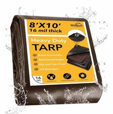 8' X 10' Super Heavy Duty 16 Mil Brown Poly Tarp Cover - Thick Waterproof