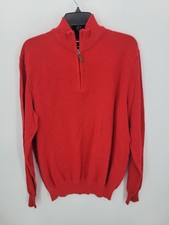 Club Room Sweater Mens Large Red Quarter Zip Cotton Preppy Pullover Preppy