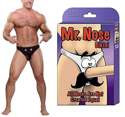 Men's Novelty Funny Gift Mr Nose Cut Out Stretch Black Bikini Underwear