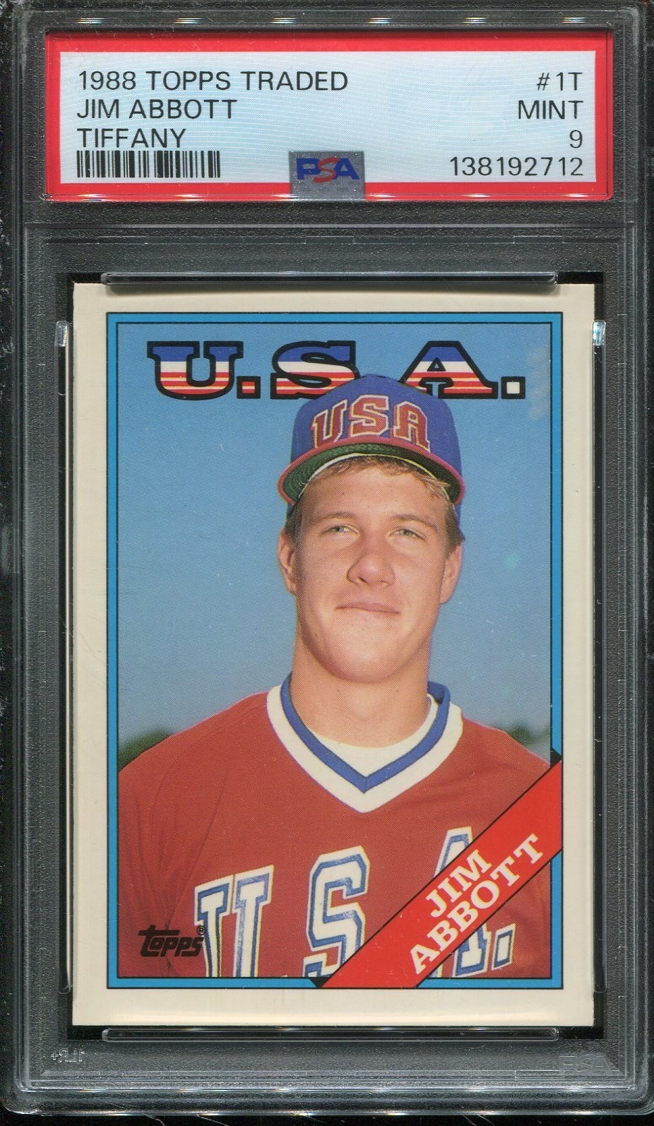 Jim Abbott #1T Baseball Cards 1988 Topps Traded Tiffany trading card — raw and PSA graded price guide