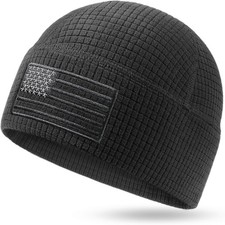 OUTDOOR SHAPING Grid Fleece Beanie with American Flag Embroidery Waffle Skull Ca