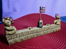 Blossom Bucket Suzi Skoglund "Stars & Stripes Forever" Bears Flag Block Figurine