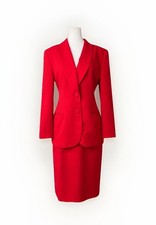 VTG Christian Dior Suit Set Blazer Jacket Skirt Womens Sz 10 Red Wool Blend Work
