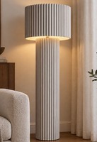 Grey Large Floor Lamp Ribbed Material Matching Shade Light Fun 108.5cm
