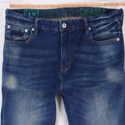 Herrens SuperDry 03 TYLER Slim Gerades Bein Elasthan Blau Jeans W36 L34
