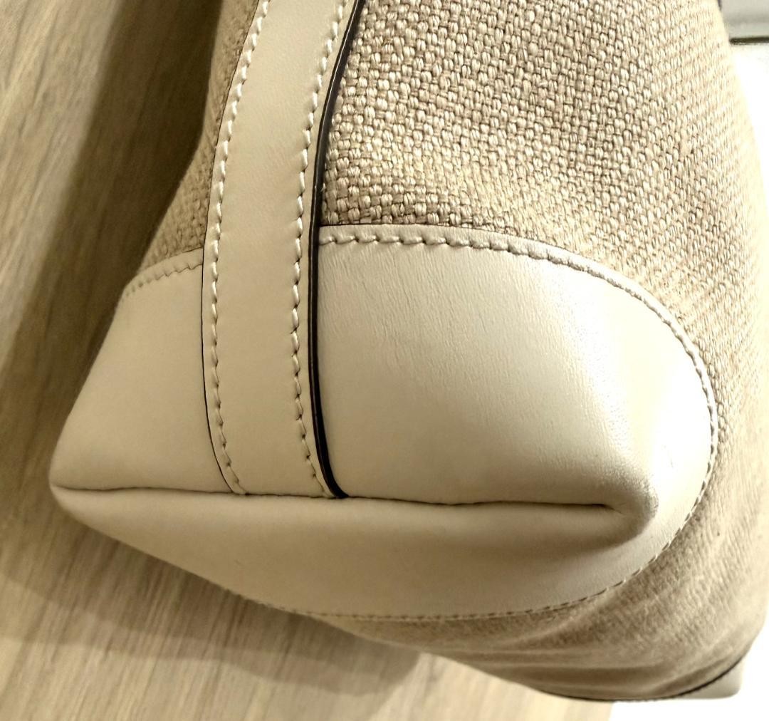 GUCCI Craft Tote Bag Beige White Canvas Leather Women Vintage Authentic thumbnail 3