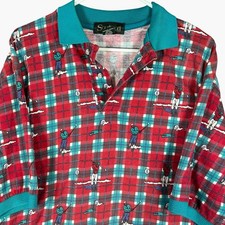 Vintage Golf Shirt L Plaid AOP USA Made Southport Supply ShortSleeve Polo