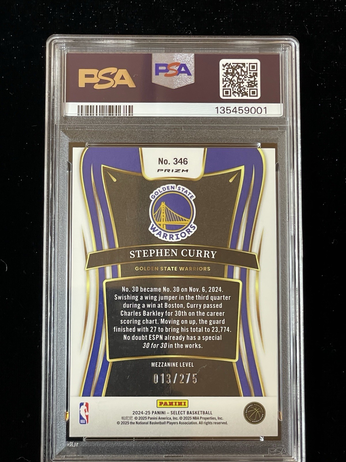 2024 Select #346 Stephen Curry Mezzanine Orange Cracked Ice /275 RARE PSA POP view 5