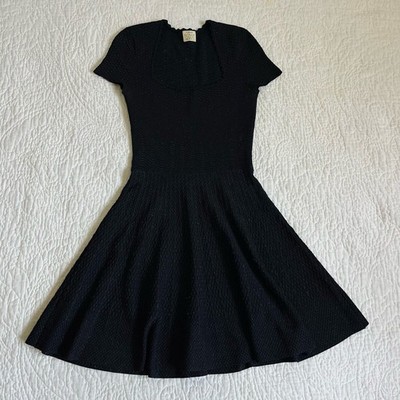 Torn by Ronny Kobo Womens Dress Black Ribbed Fit Flare Squareneck Size Small
