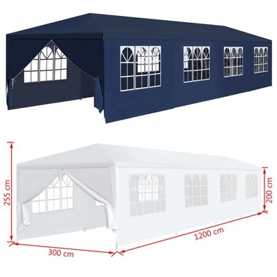 3x12 m Garten Pavillon Partyzelt Camping Festzelt Bierzelt Wasserdicht Weiß Blau