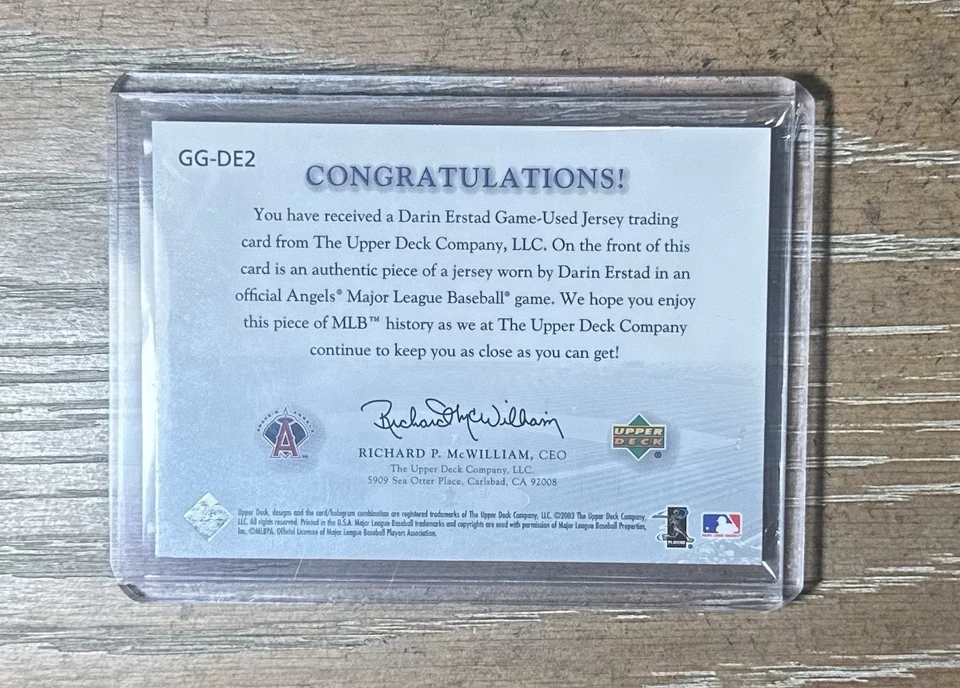 Darin Erstad 2003 Game used Card Upper Deck Game Face Gear Angels - Image 2 of 2