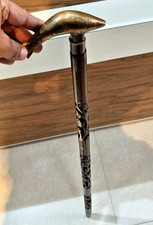 Vintage Brass Fish Handle Carved Wood Walking Stick Cane Nautical Mens Gift