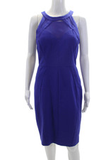 Ted Baker London Womens Back Zip Scoop Neck Mesh Trim Sheath Dress Blue Size 3