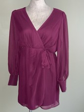Express Womens Romantic Faux Wrap Dress Sheer Sleeves Size M