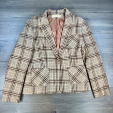Vtg Pendleton Virgin Wool Blazer Suit Coat Jacket Women's 8 Pink/Beige Plaid