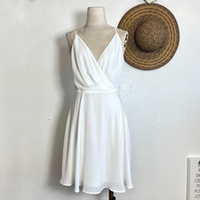 Express White Mini Dress S Chiffon Surplice Wrap initiation graduation wedding