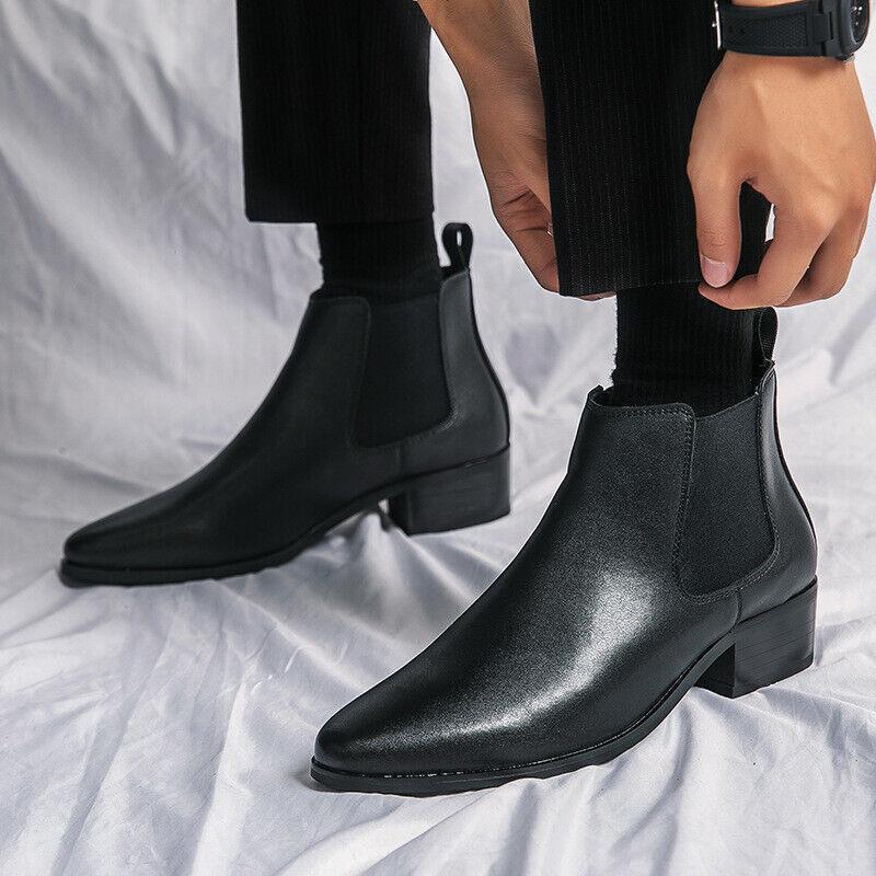 Mens Faux Leather Pointed Toe Pull On Ankle Boots Casual Outdoor Dress M-13 New Men main image 3
