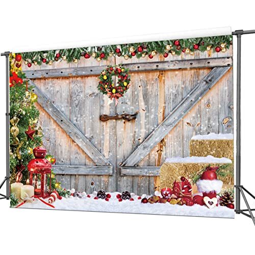 7X5ft Christmas Rustic Barn Wood Door Backdrop for Photography Xmas Tree 7′x5′ - Picture 5 of 8
