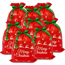 ​Wrapables Non-Woven Christmas Holiday Drawstring Gift Bags (Set of 8)