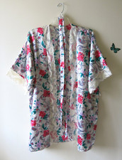 Vintage Delicates Women's Floral Lace Satin Robe With Belt One Size Fits All
