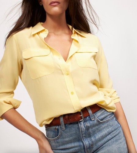 NWT Equipment Silk Blouse Slim Signature Long Sleeve Shirt Sunshine Size XS $250 - Picture 2 of 9