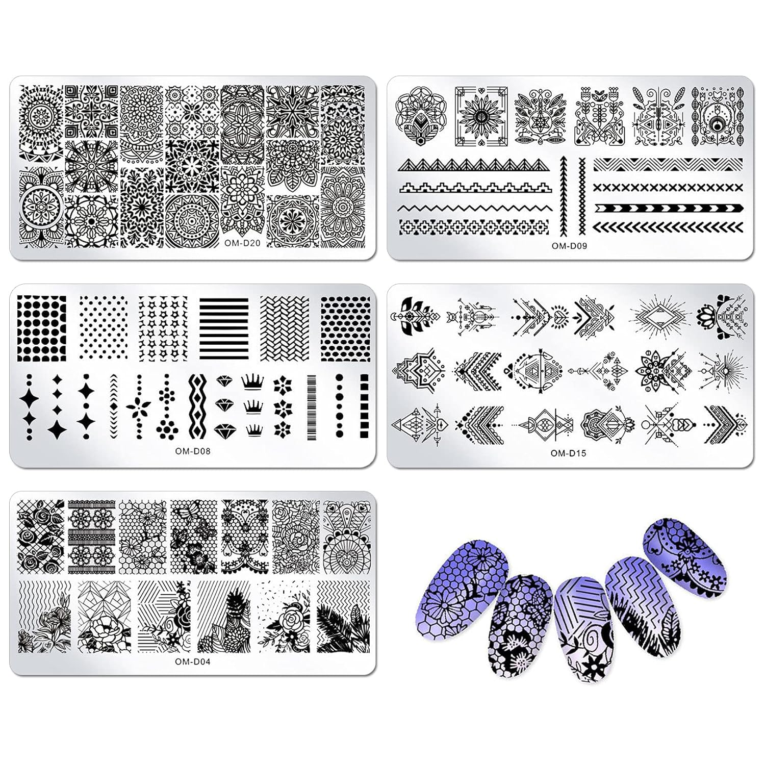 5Pcs Stamping Plates for Nail Art Kit Lace Mandala Flower Animal Nail Image Temp